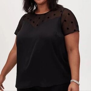 Torrid Black Top with Mesh Polka Dots